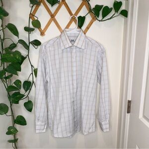 BATTISTONI Men’s Checkered Cream and Tan Dress Shirt